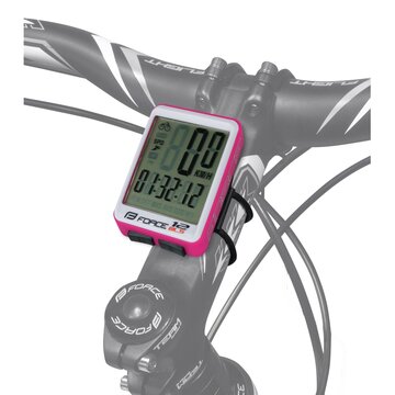 Bike computer FORCE WLS 12 functions, wireless (white/pink)
