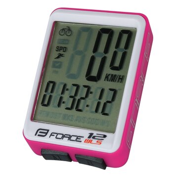 Bike computer FORCE WLS 12 functions, wireless (white/pink)