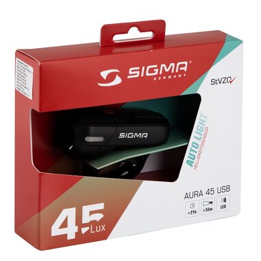 Priekinis žibintas Sigma AURA 45 USB LUX 3 funkcijos (juodas)