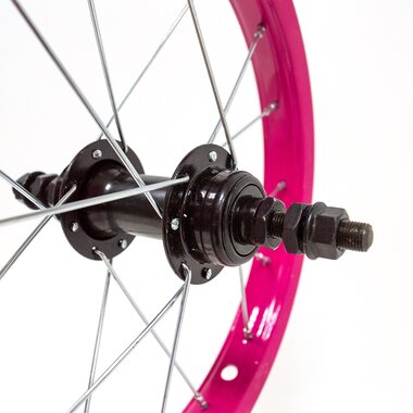 Rear wheel 14" pink rim, black hub, 16H