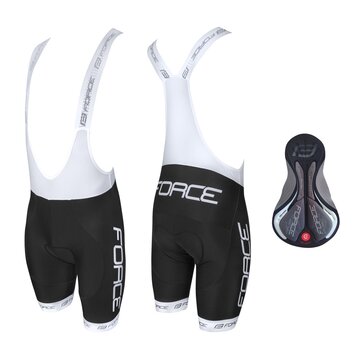 Shorts with bibs FORCE Team with inner padding (black/white) XS